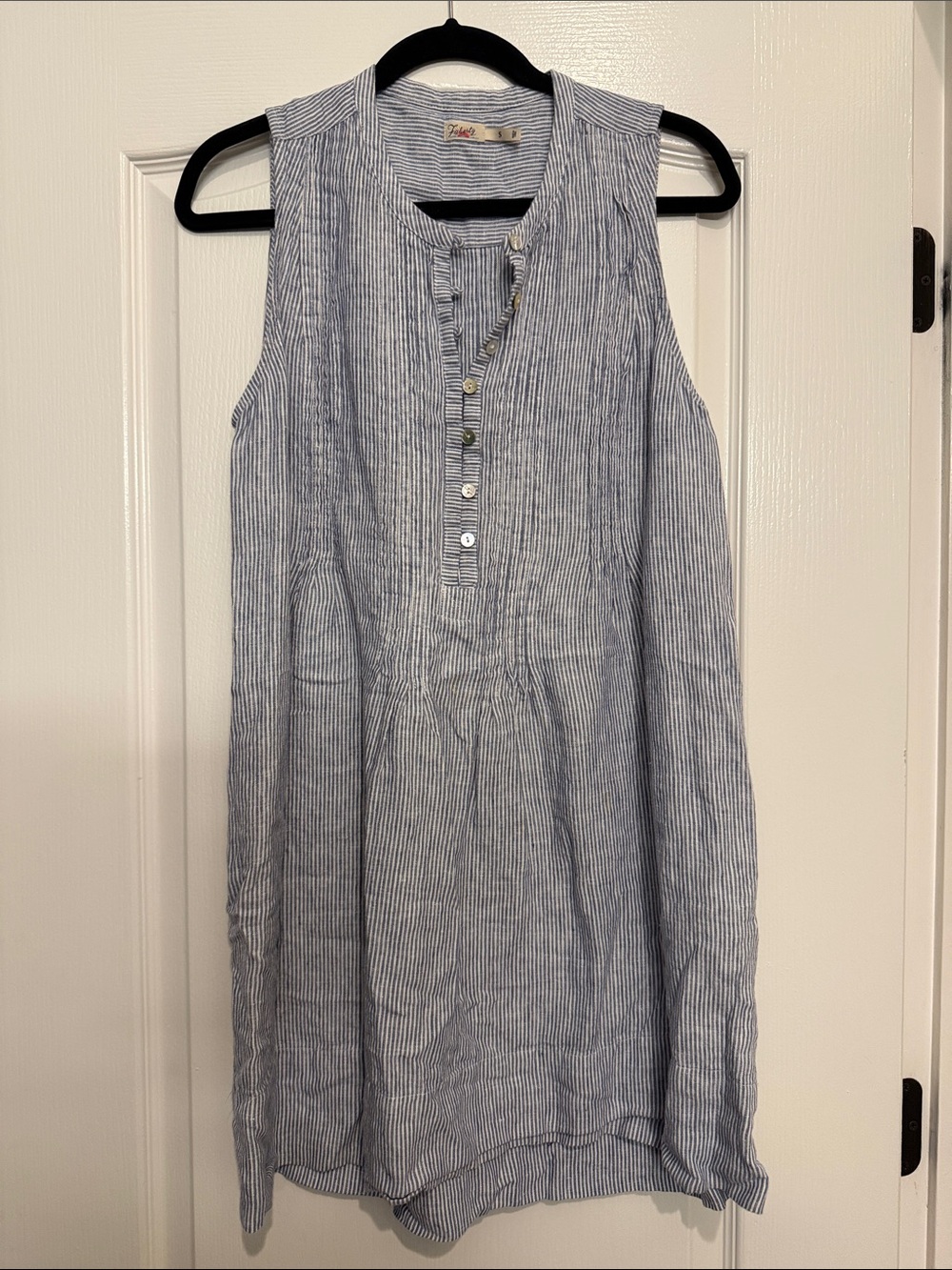 Faherty Navy and White Pinstripe Sleeveless Mini Dress